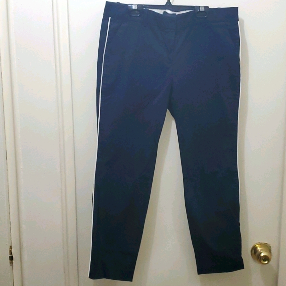 J. CREW -  CAFE CAPRI DARK NAVY BLUE W/ WHITE STRI